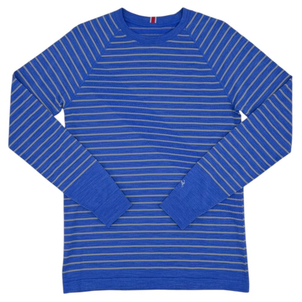 Tracksmith Men's Merino Wool Blend Brighton Base Layer Blue Stripe Large